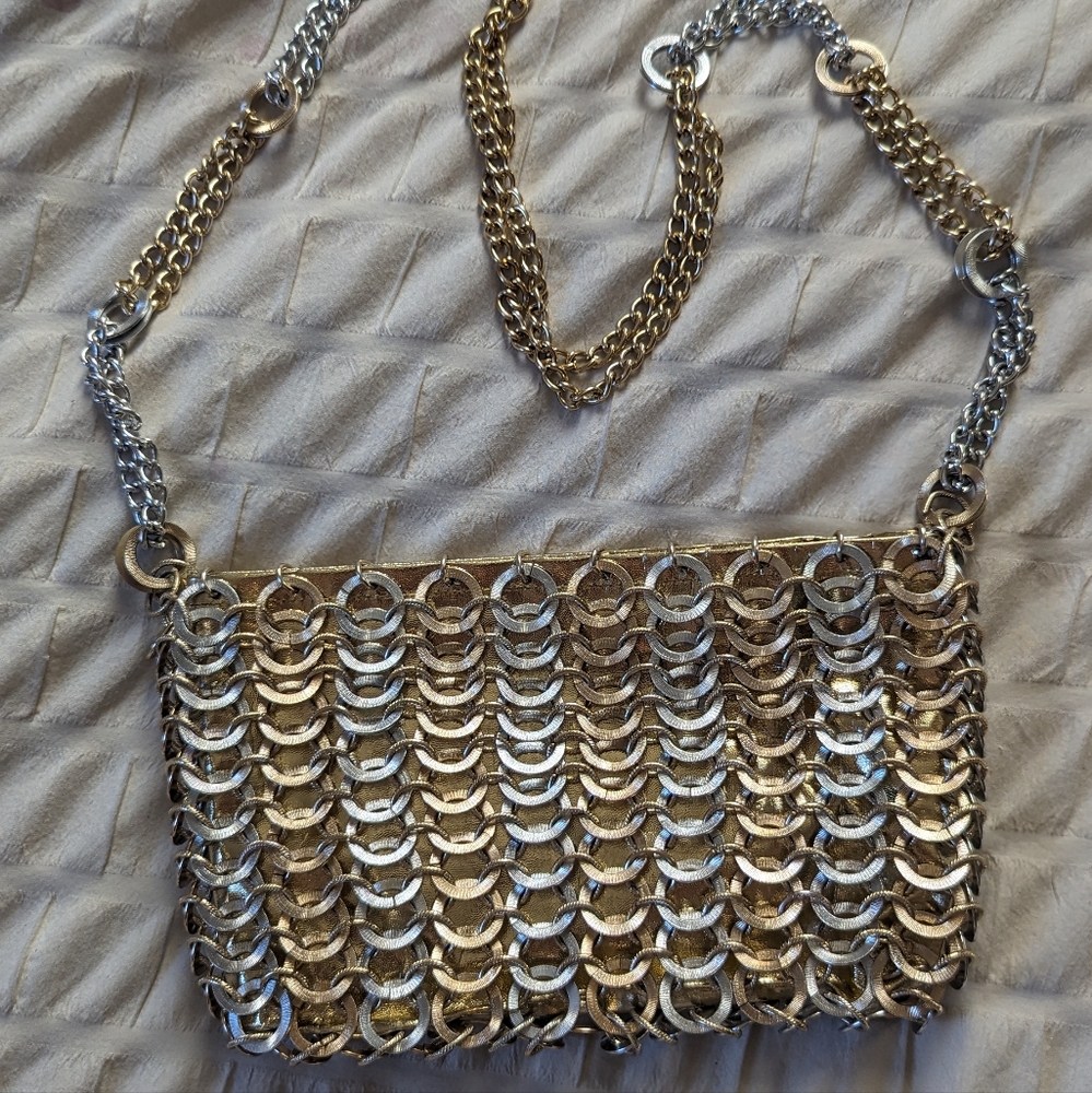 Vintage Walborg 1960's metallic disc swinging Paco Robanne chainmail purse